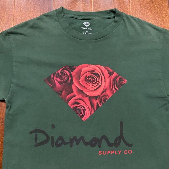 Diamond Supply Co. Streetwear Roses Logo Hunter Green T-Shirt Men's Size Medium - Picture 2 of 8